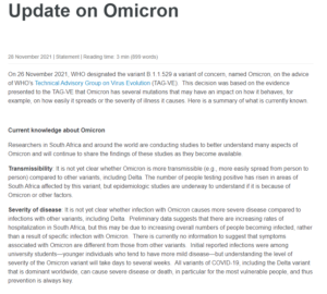 「Update-on-Omicron」WHOニュースリリースより